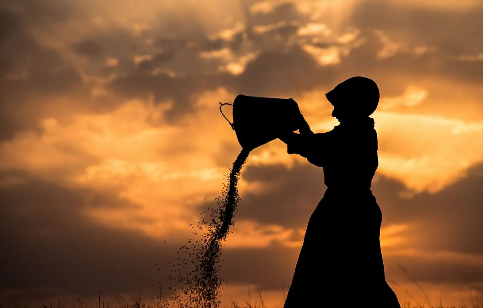 Karslı kadınlar rüzgara karşı 'tahıl savurma' mesaisinde