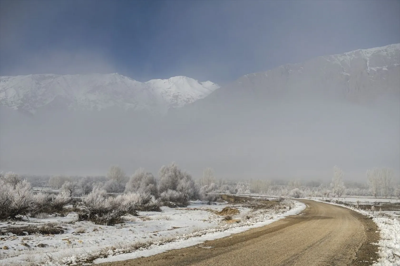 Ovacık'da soğuk hava nedeniyle ağaçlar kırağı tuttu