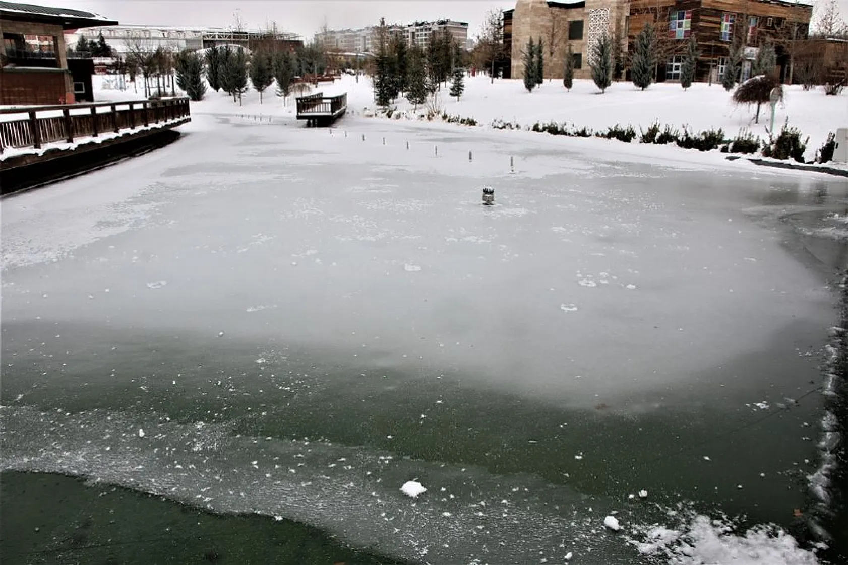 Soğuk hava süs havuzlarını dondurdu