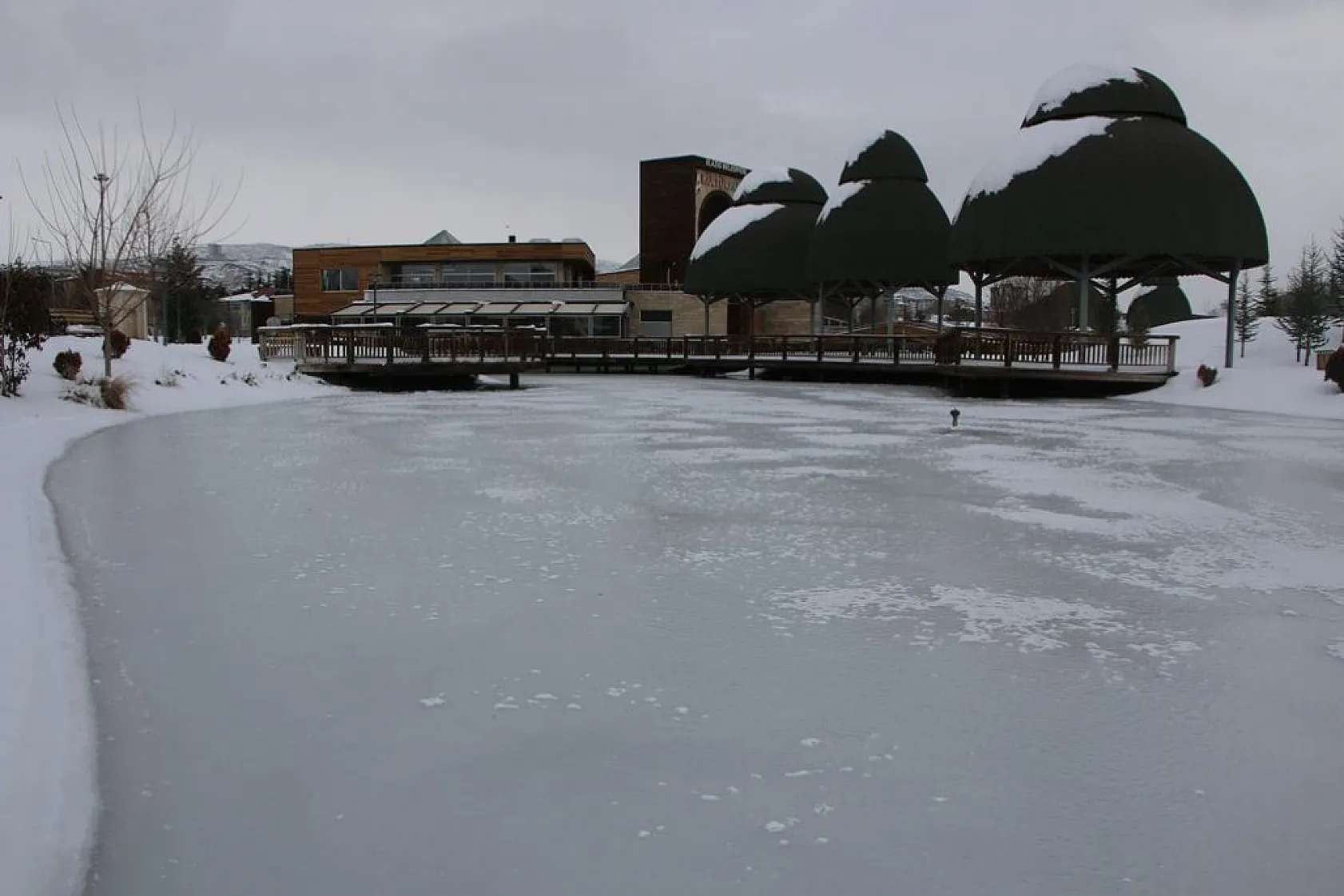 Soğuk hava süs havuzlarını dondurdu