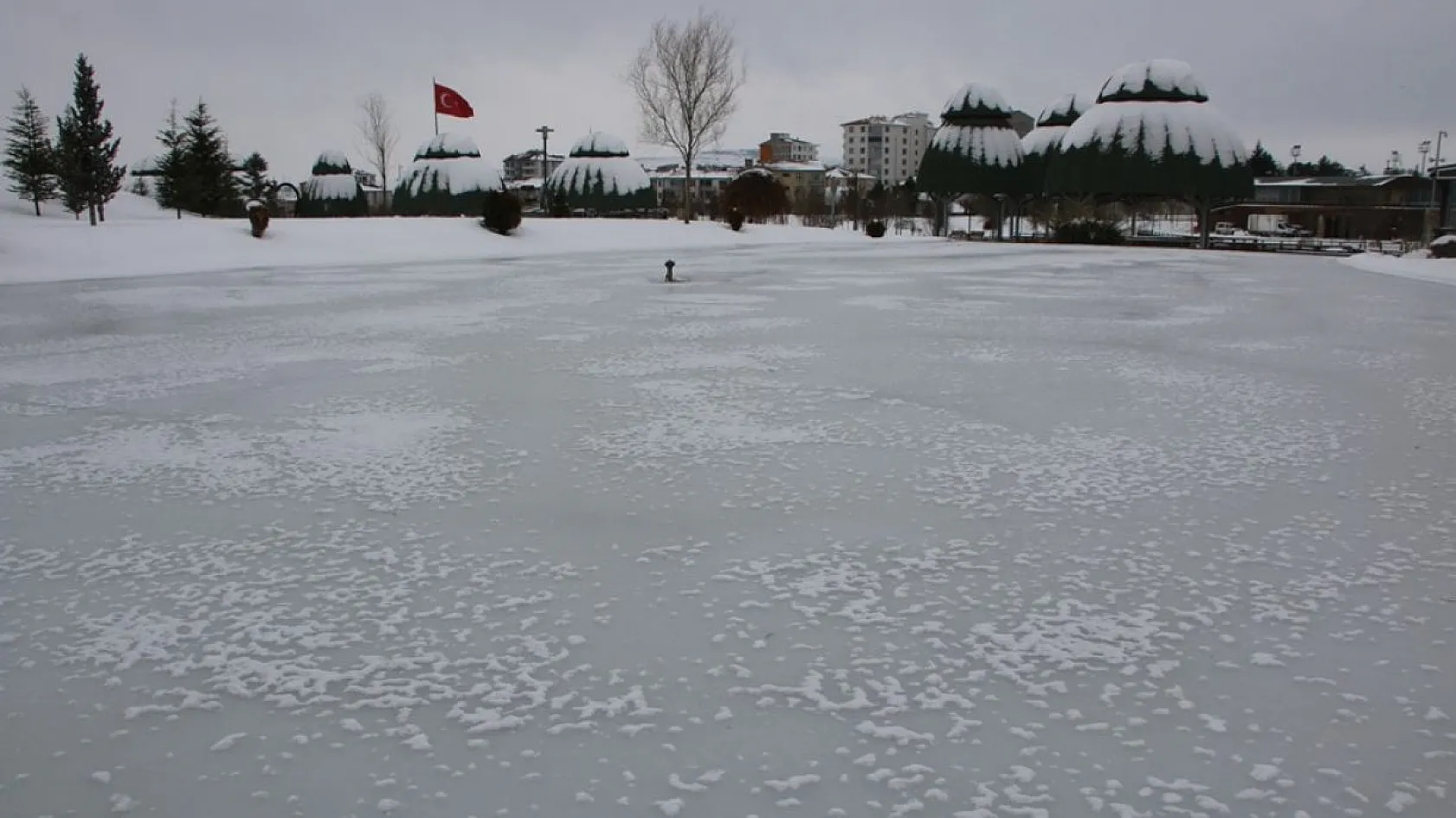 Soğuk hava süs havuzlarını dondurdu