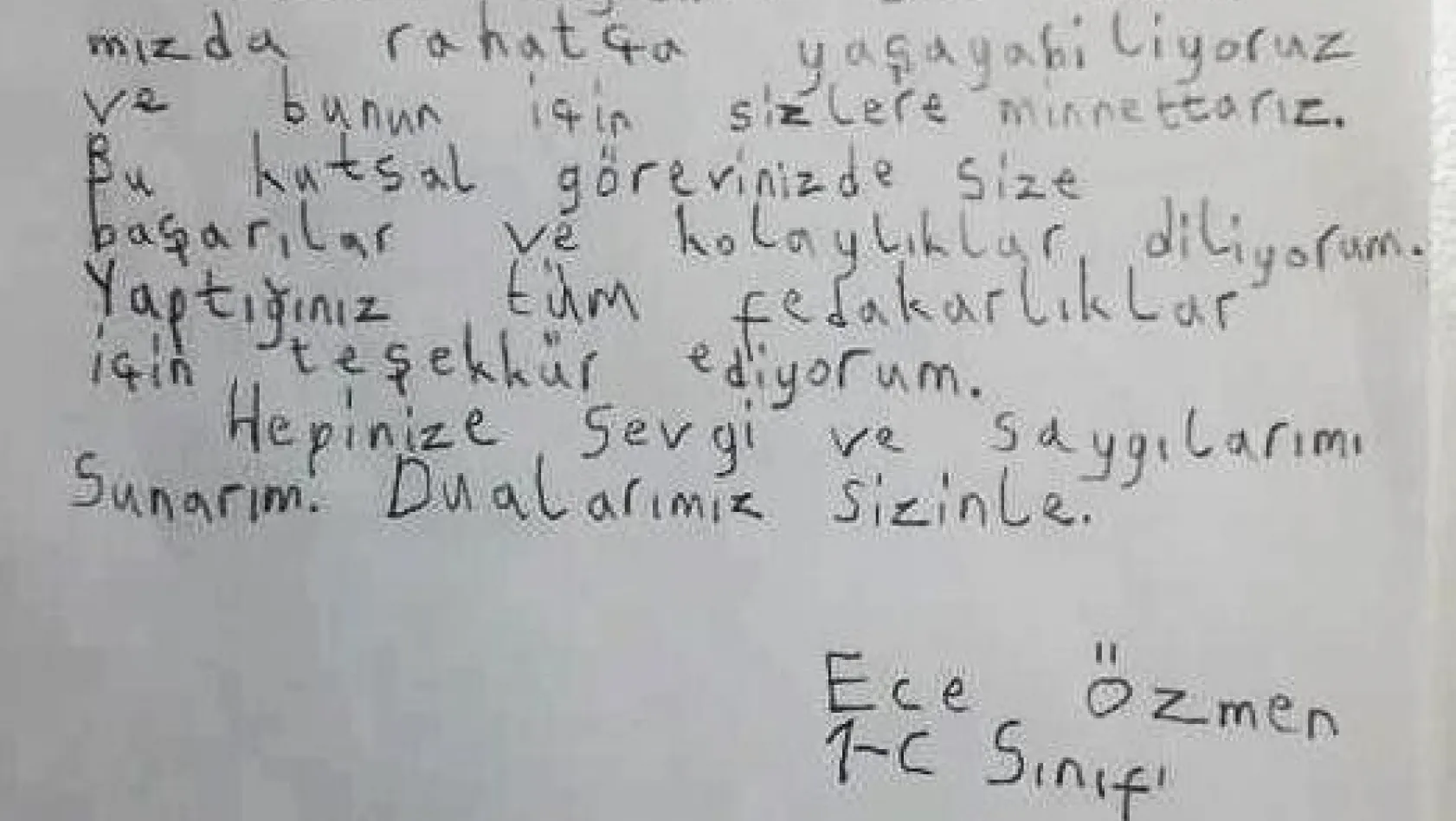 Erzurumlu Minik Ece'den Mehmetçiğe mektup
