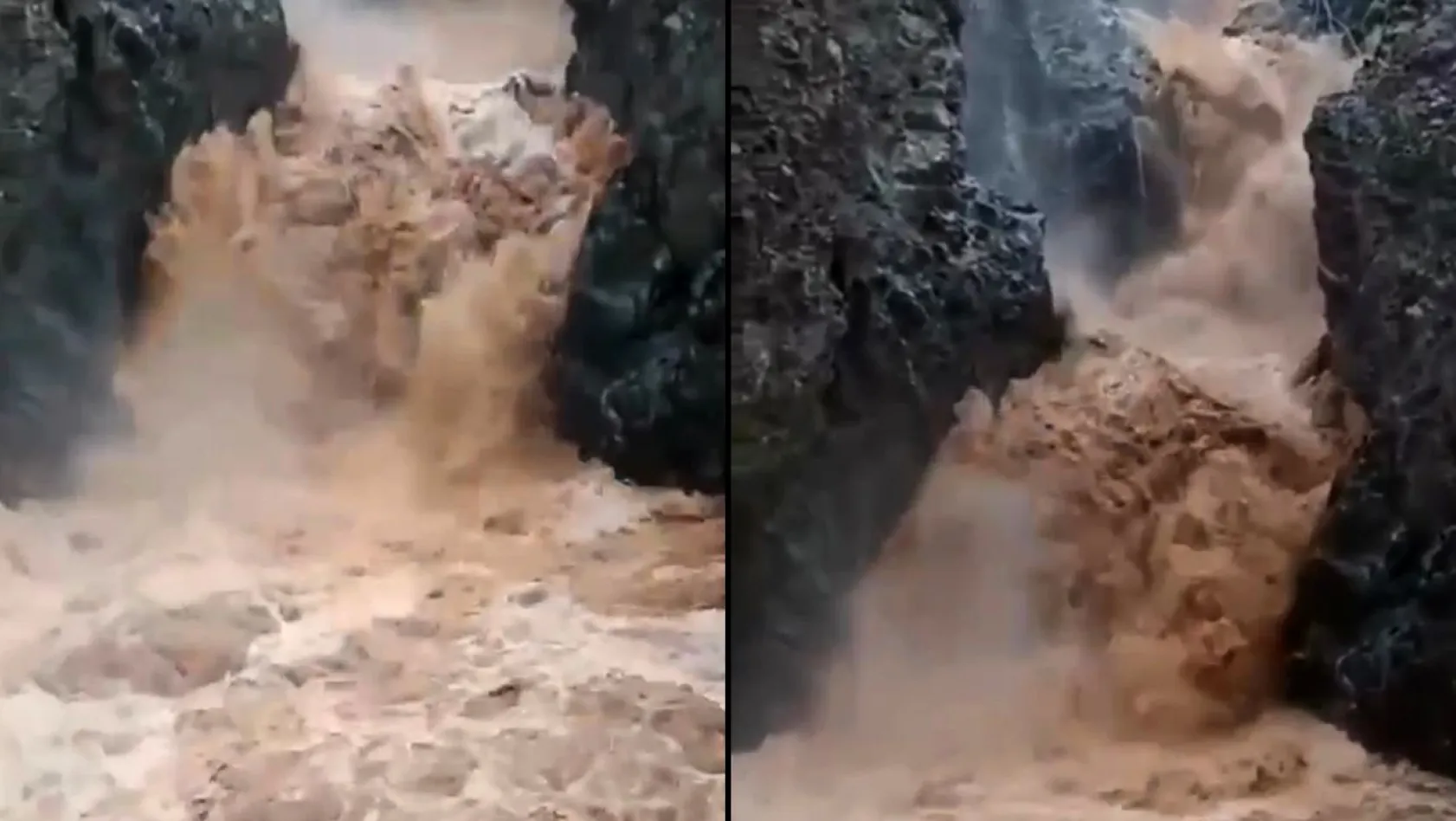 Elazığ'da şiddetli yağış sonrası şelale taştı