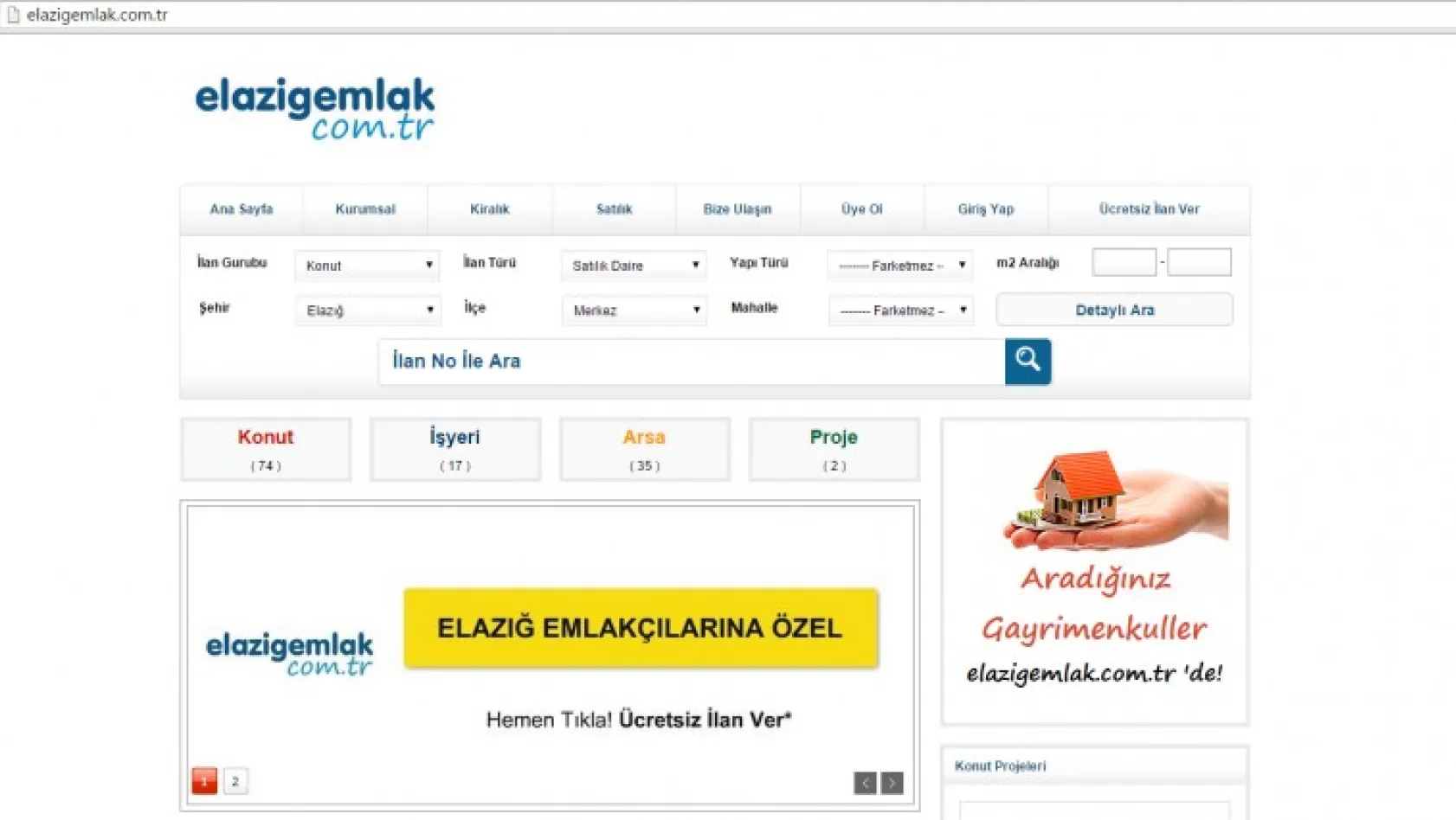 Elazığ'da ücretsiz emlak sitesi