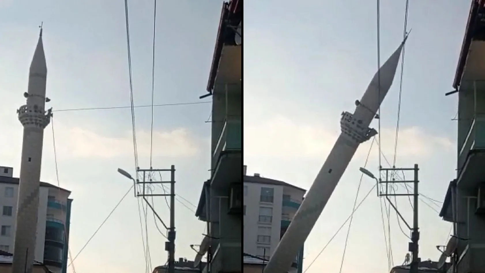 Hasar alan minare kontrollü bir şekilde yıkıldı