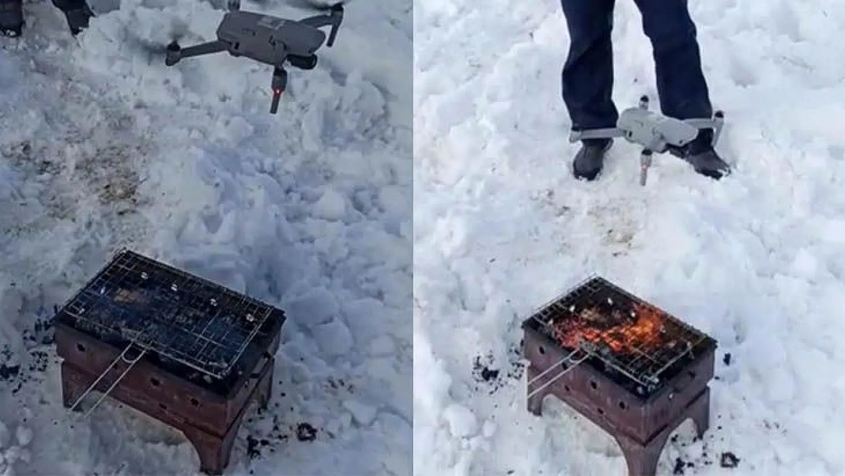 Yelpazeyi unutunca mangalı drone ile yaktı