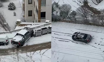 Elazığ'da karda kayan araçlar kamerada