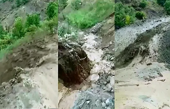 Dere taştı, köy yolu çöktü