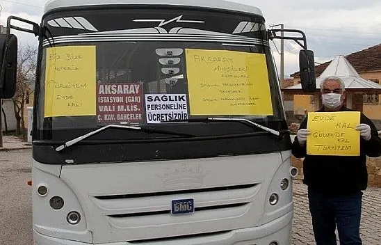 Minibüsçülerden sağlık çalışanlarına destek