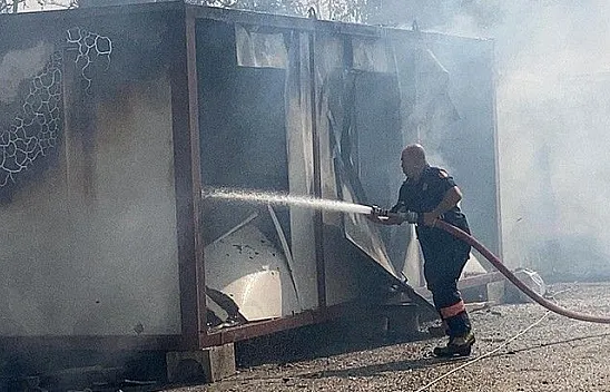Okul şantiyesinde yangın çıktı