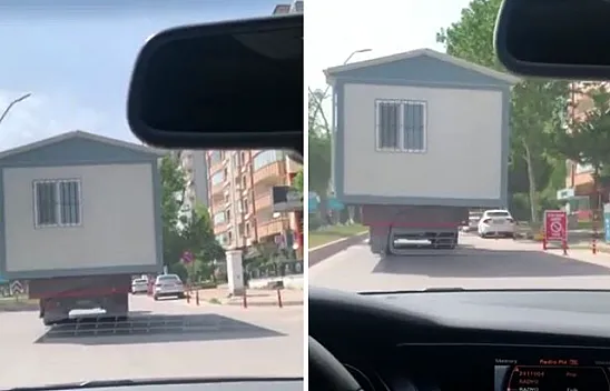 Taşınan prefabrik ev trafiği tehlikeye düşürdü