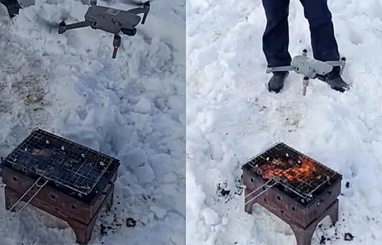 Yelpazeyi unutunca mangalı drone ile yaktı