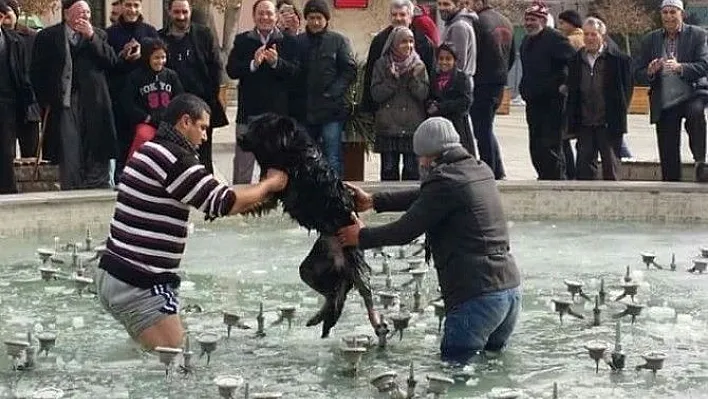 Buzda sıkışan köpeği vatandaşlar kurtardı