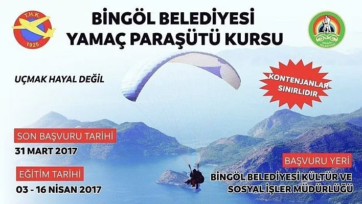 Bingöl'de ücretsiz yamaç paraşütü kursu açılıyor
