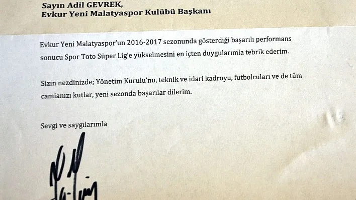 Fatih Terim'den Evkur Yeni Malatyaspor'a kutlama mesajı
