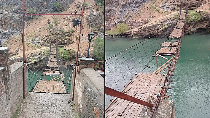 Elazığ'da fırtına asma köprüyü kapattı