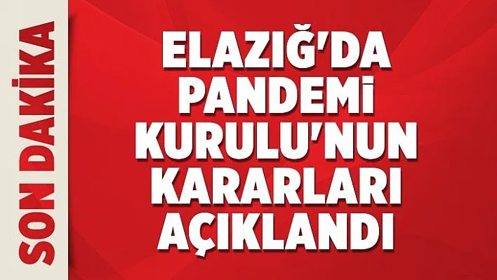 Elazığ'da Pandemi Kurulu'nun kararları açıklandı