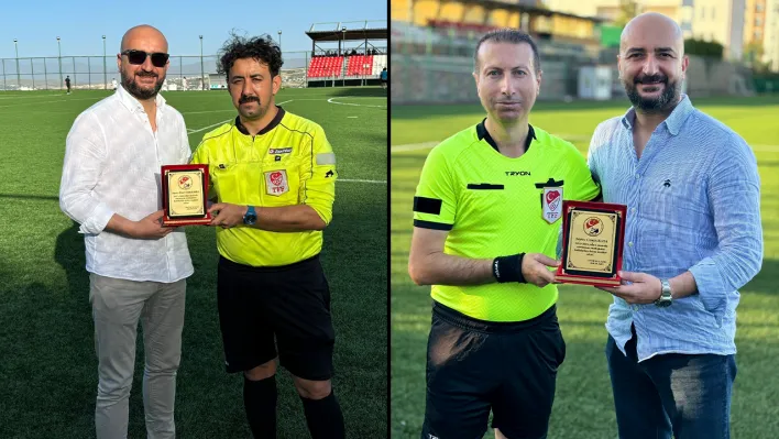 Elazığ futbolunda jübile yapan iki hakeme plaket takdimi