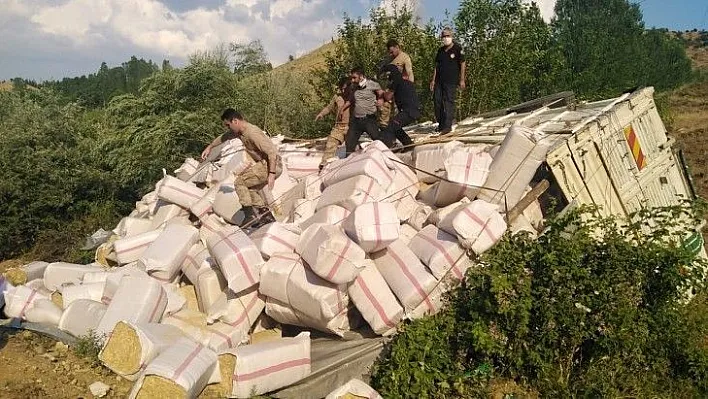 Kamyon şarampole devrildi