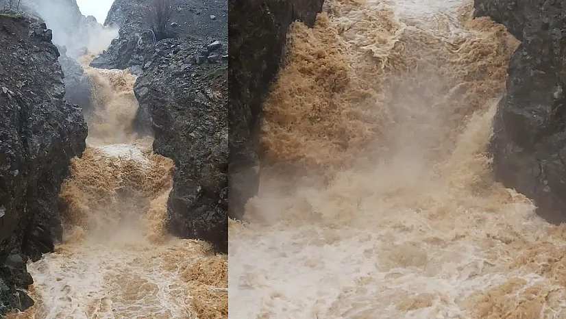 Elazığ'da yağış sonrası şelale coştu