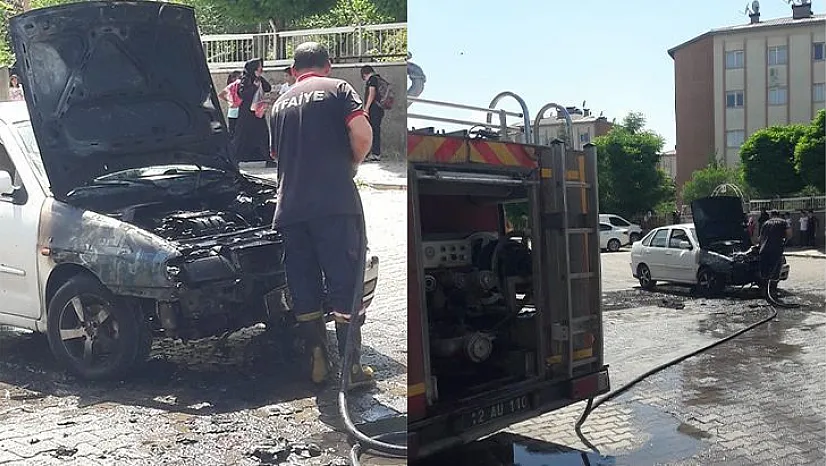 Seyir halindeki otomobil alev aldı