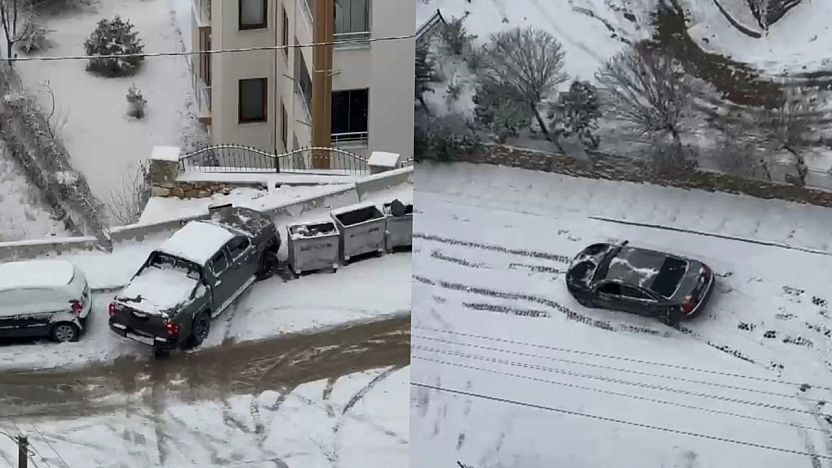 Elazığ'da karda kayan araçlar kamerada